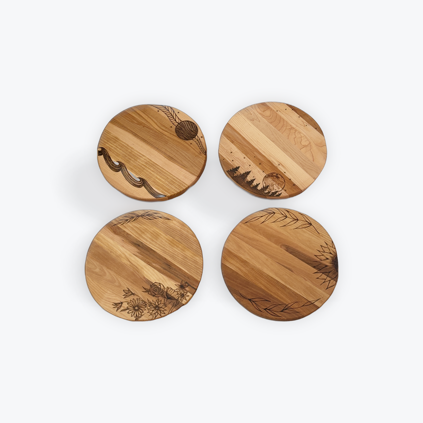 Hand-Burned Round Maple Charcuterie Boards