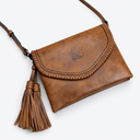 Flapover Crossbody Fringe Bag | Crescent Moon | Brown