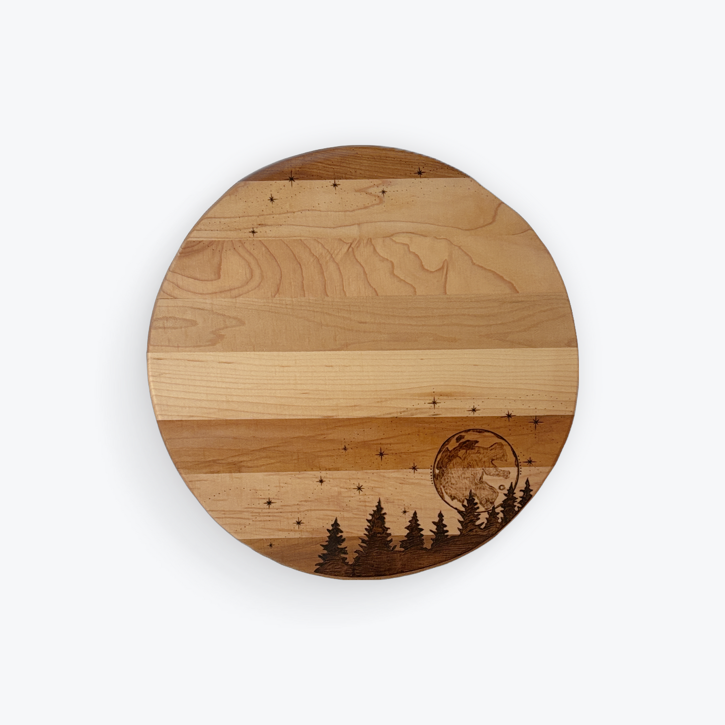 Hand-Burned Round Maple Charcuterie Boards