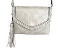 Flapover Crossbody Fringe Bag | Feather Moon | Grey