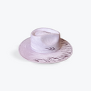 Lavender hat with decorative band on a white background