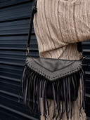 Crossbody Fringe Bag | Arrowhead + Vines | Black