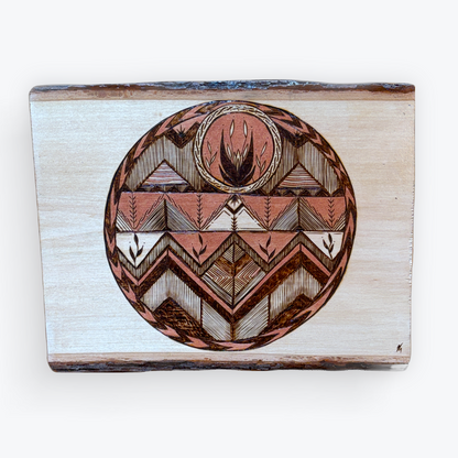 Wooden plank with geometric design on a white background