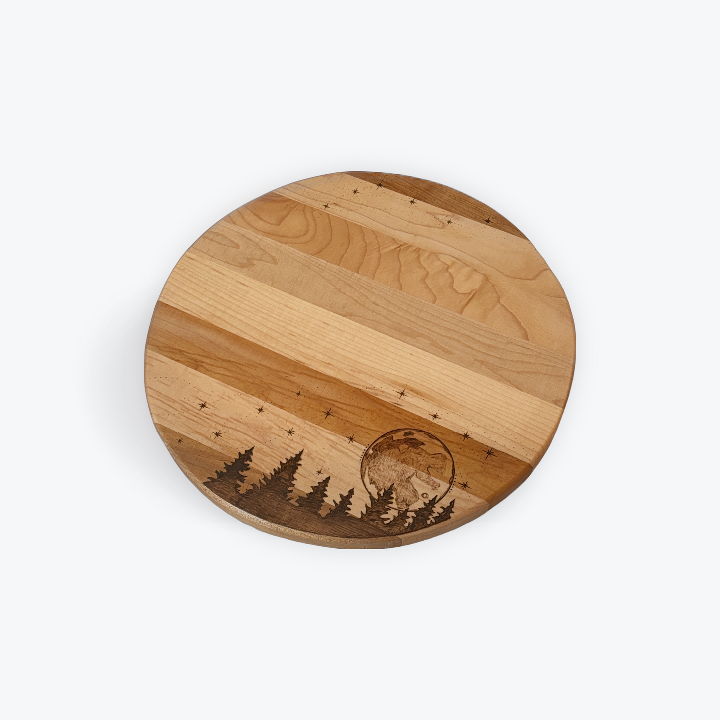 Hand-Burned Round Maple Charcuterie Boards