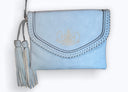 Flapover Crossbody Fringe Bag | Feather Moon | Powder Blue