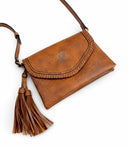 Flapover Crossbody Fringe Bag | Crescent Moon | Brown
