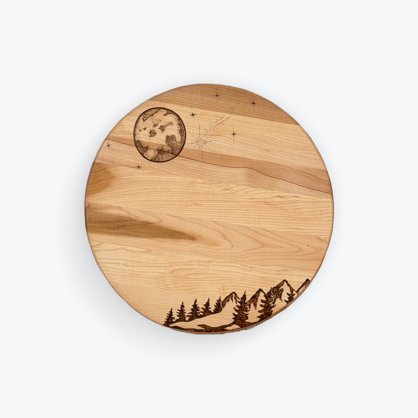 Hand-Burned Round Maple Charcuterie Boards