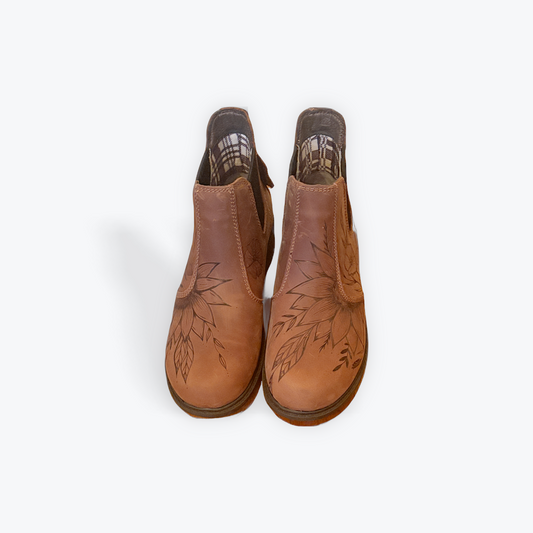 NEW | Hand-Burned Leather Boots — Antique Brown (Size 8)
