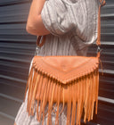 Crossbody Fringe Bag | Crescent Moon | Cognac